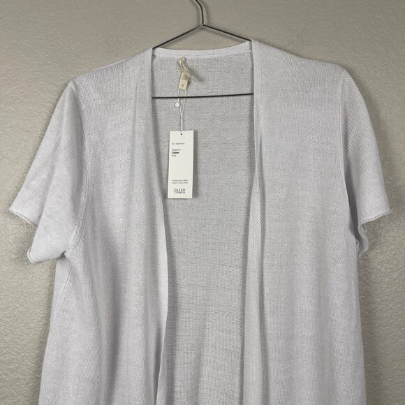 Eileen Fisher Short Sleeve Organic Linen Knit Cardigan White Size Large Cozy NWT - Picture 5 of 11